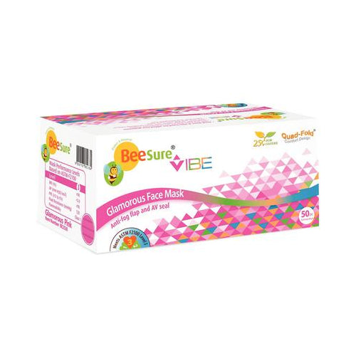 Cranberry BE2530 BeeSure Vibe Earloop Face Masks ASTM 3 Glamorous Pink 50/Bx Cranberry BE2530 BeeSure Vibe Earloop Face Masks ASTM 3 Glamorous Pink 50/Bx